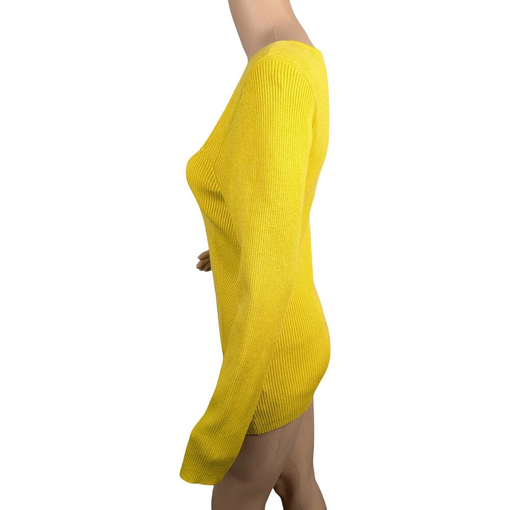 Anthropologie Sweetheart Neckline Sweater Large L Citron Yellow Ribbed Knit EUC - Picture 8 of 11